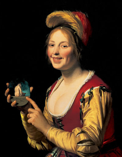 Smiling Girl, a Courtesan, Holding an Obscene Image by Gerard van Honthorst (1590–1656)