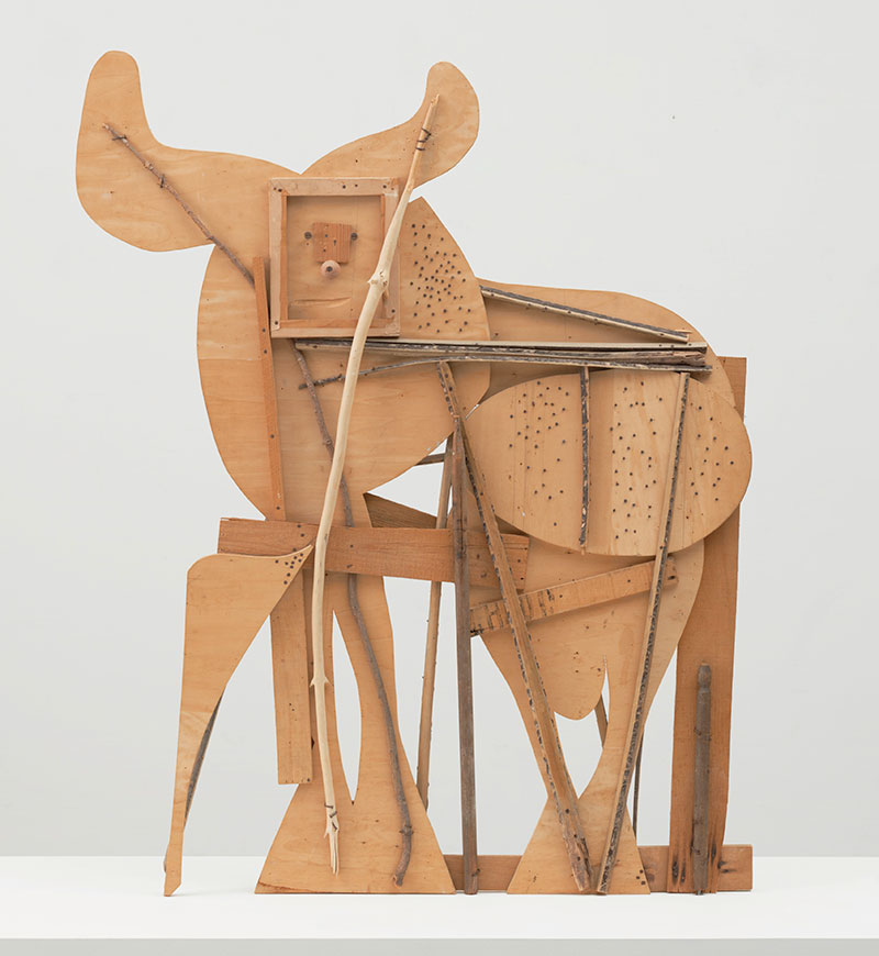 Pablo Picasso (Spanish, 1881–1973) Bull. Cannes, c. 1958. Plywood, tree branch, nails, and screws. 46 1/8 x 56 3/4 x 4 1/8″ (117.2 x 144.1 x 10.5 cm). The Museum of Modern Art, New York. Gift of Jacqueline Picasso in honor of the Museum’s continuous commitment to Pablo Picasso’s art. © 2015 Estate of Pablo Picasso / Artists Rights Society (ARS), New York.