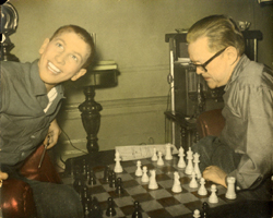 Closeup portrait of Bobby Fischer before match vs Boris Spassky
